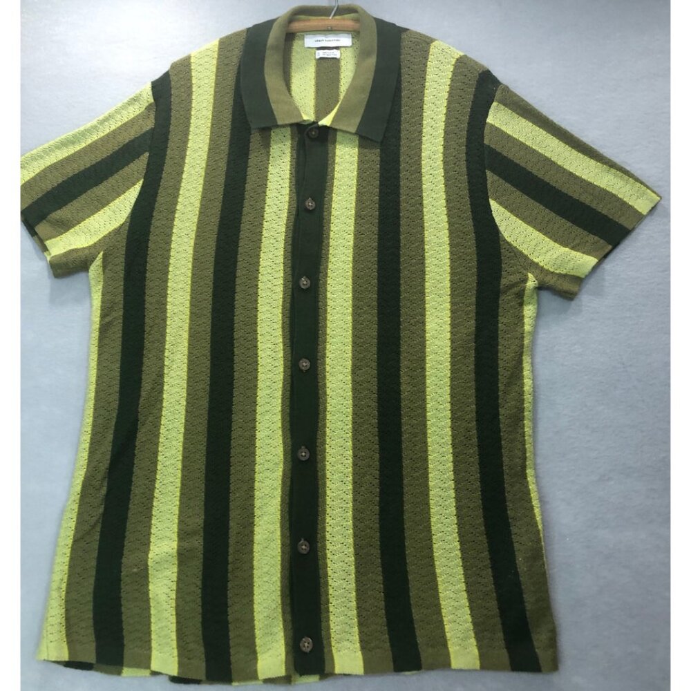 Urban Outfitters Shirt Mens XL Green Stripe Knit Button Up Camp Collar Beach